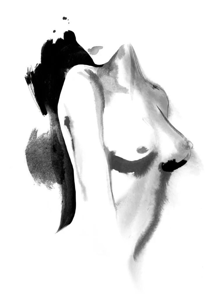 Watercolour art depicting a female's torso